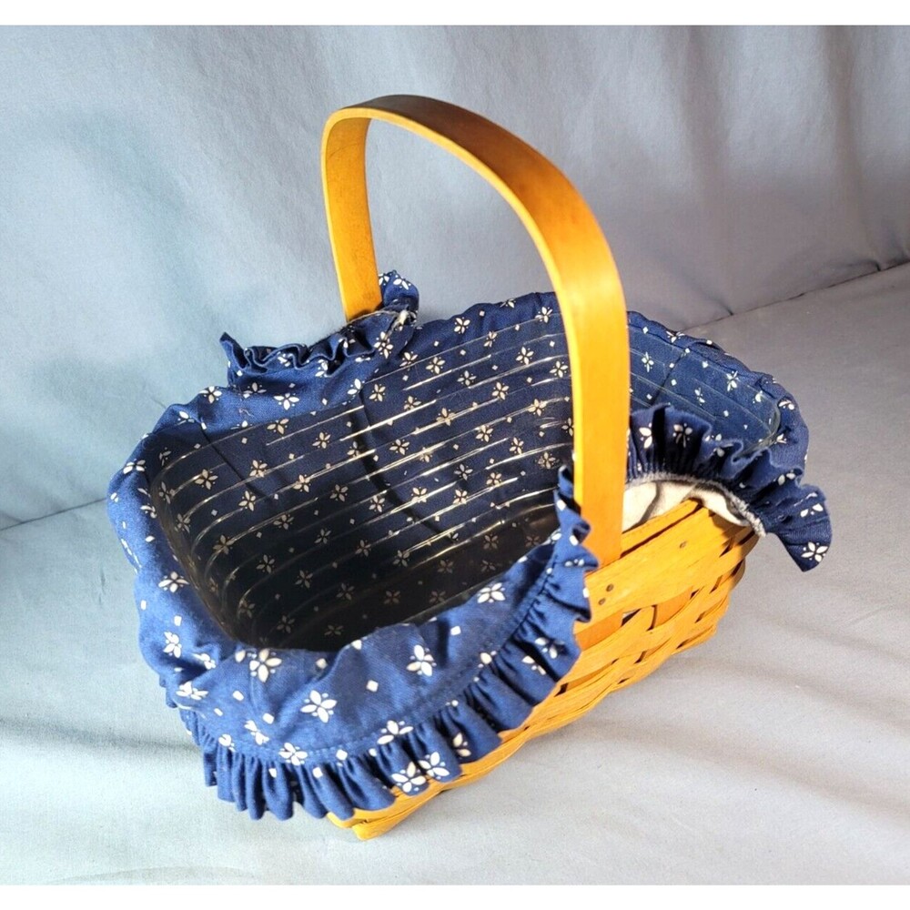 1997 Basket Handwoven Signed LONGABERGER Blue Fabric & Plastic Lined